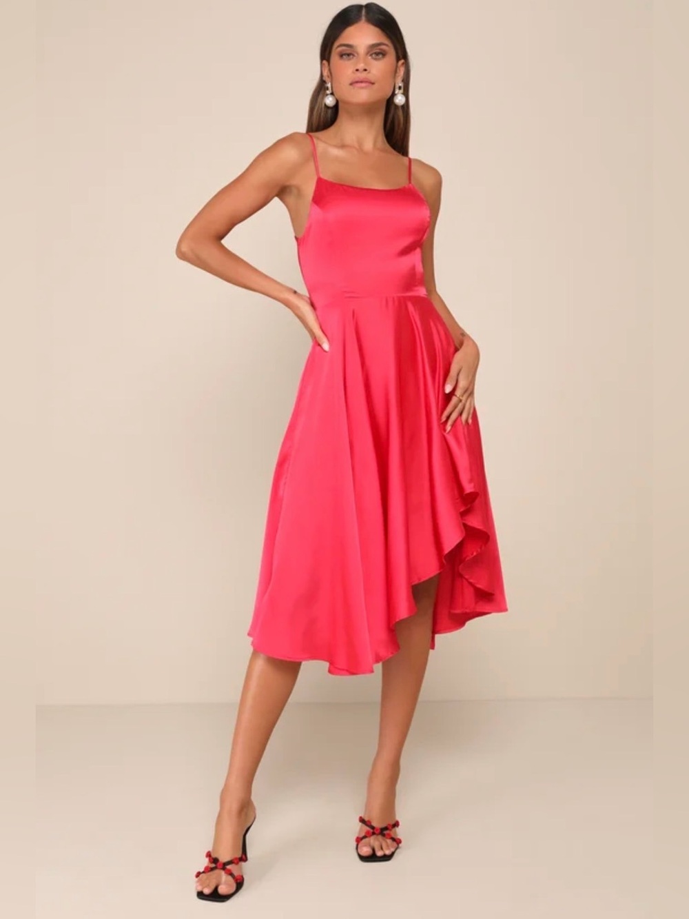 Lulus Magenta Asymmetric Midi Dress